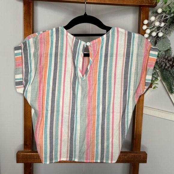 SHEIN Pink and Green Boxy Crop Blouse with Mandarin Collar - Picture 2 of 4